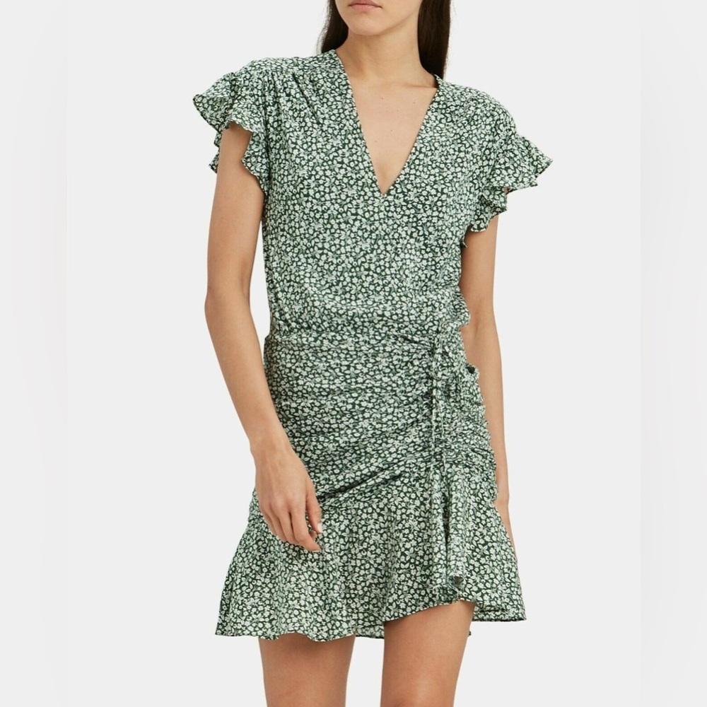 Veronica Beard Green Floral Wrap Mini Dress
